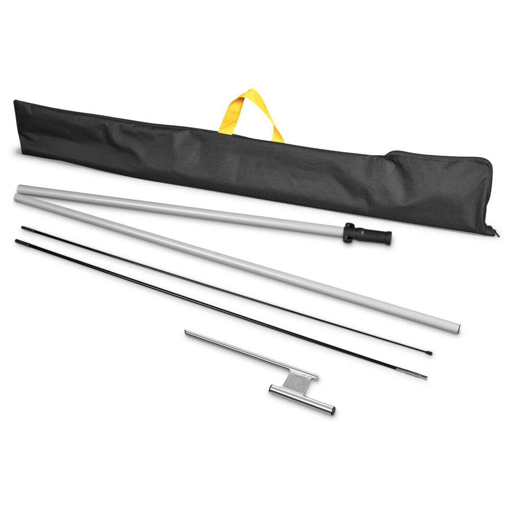 Image shows the poles and accessories sharkfin flying banners by brandxellence