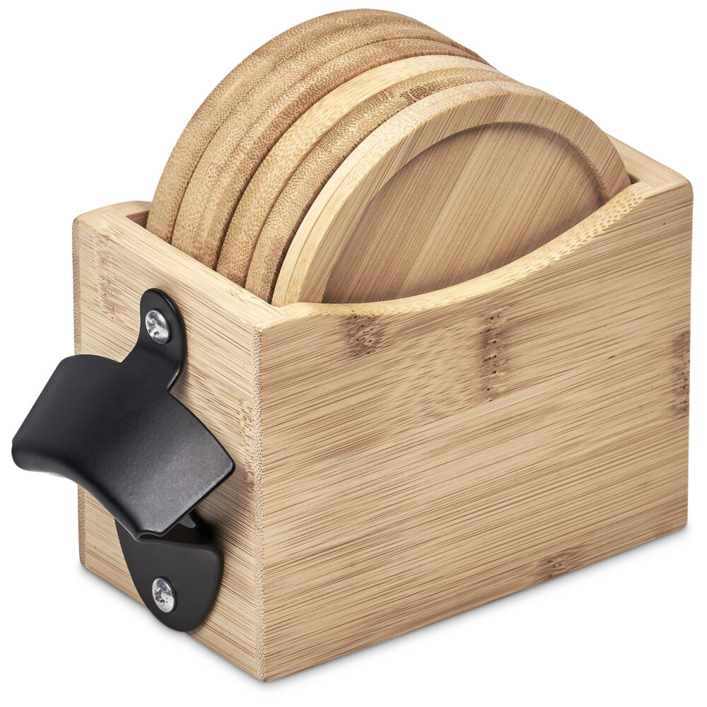 Okiyo Kanpai Bamboo Coaster and Bottle Opener Set HL-OK-141-B-10_default by brandxellence