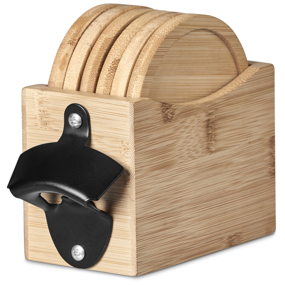Okiyo Kanpai Bamboo Coaster and Bottle Opener Set HL-OK-141-B-10_default by brandxellence