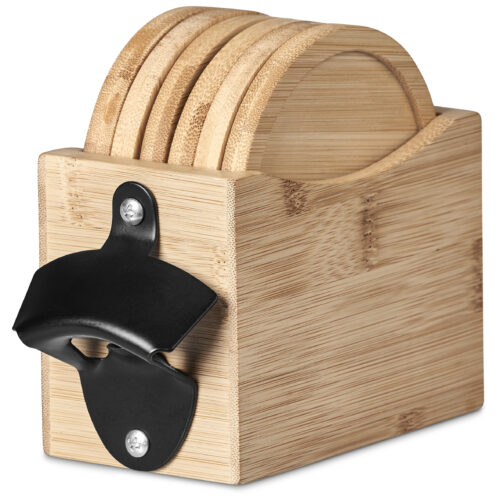 Okiyo Kanpai Bamboo Coaster and Bottle Opener Set HL-OK-141-B-10_default by brandxellence