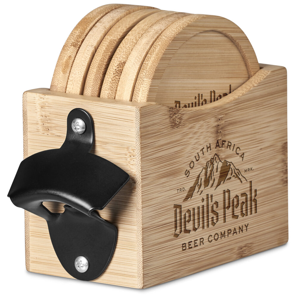 Okiyo Kanpai Bamboo Coaster and Bottle Opener Set HL-OK-141-B-10_default by brandxellence