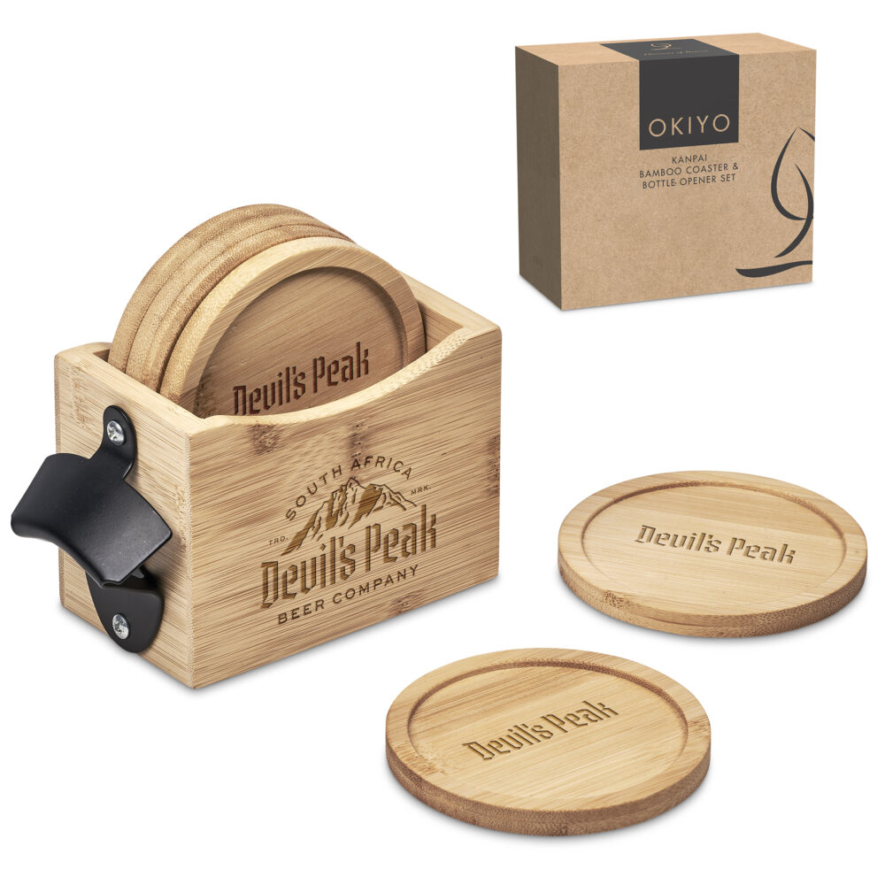 Okiyo Kanpai Bamboo Coaster and Bottle Opener Set HL-OK-141-B-10_default by brandxellence